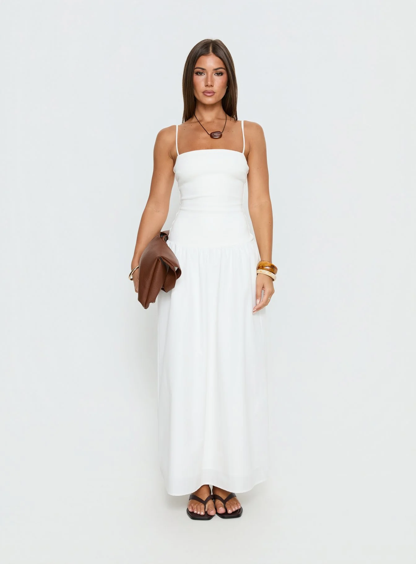 Erroll Drop Waist Knit Maxi Dress White