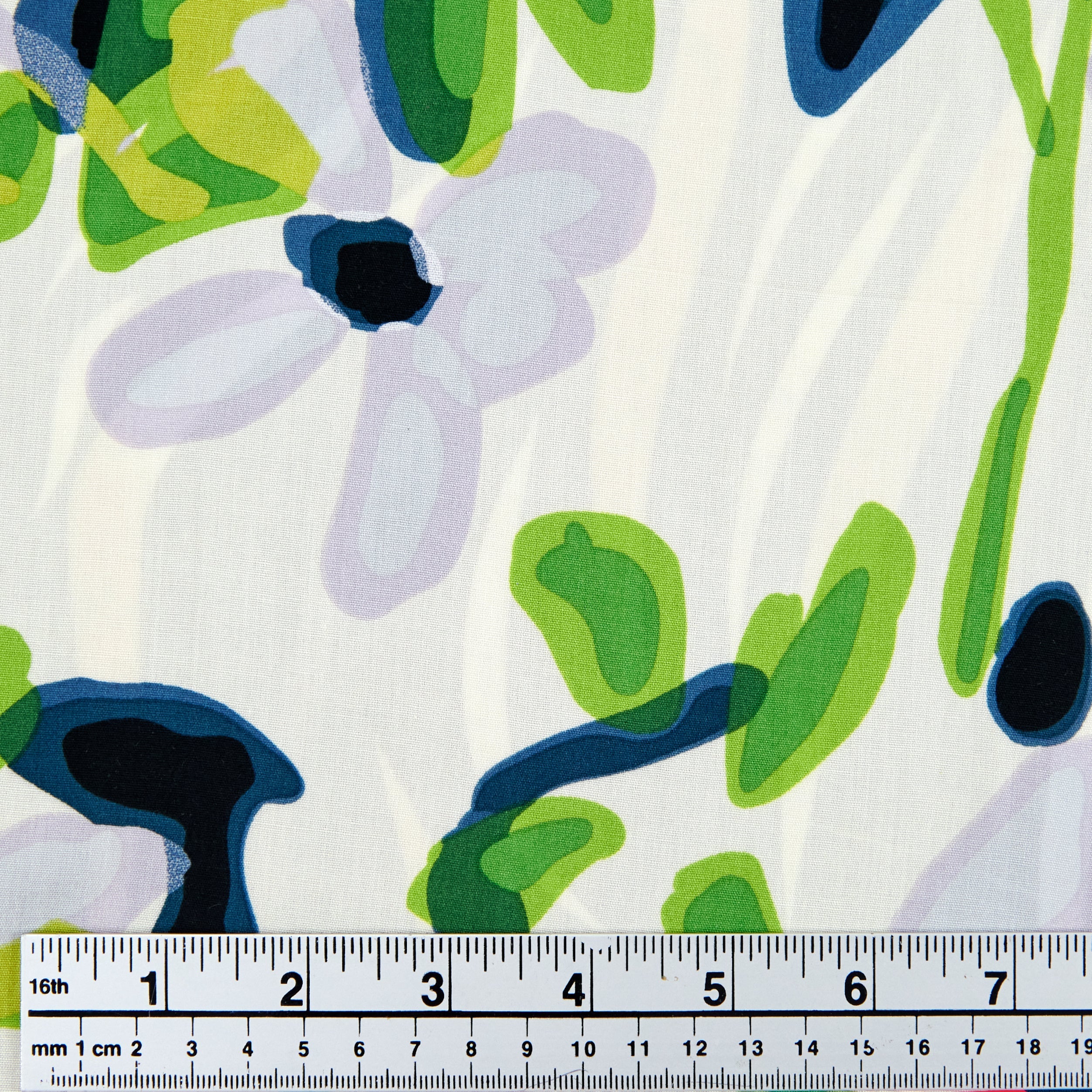 Printed Rayon Fabric, Green Blue Flower-Width 140cm