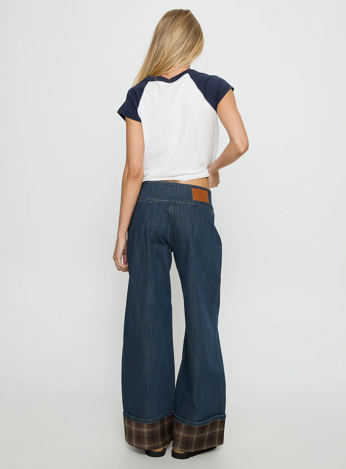 Nikoletta Foldover Jeans Dark Wash / Check