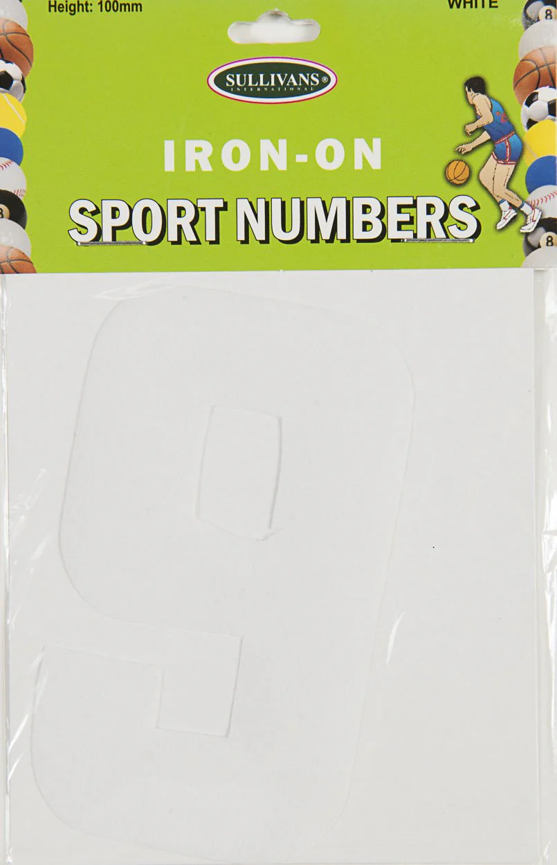 Sullivans Iron On Number 9, White- 10cm