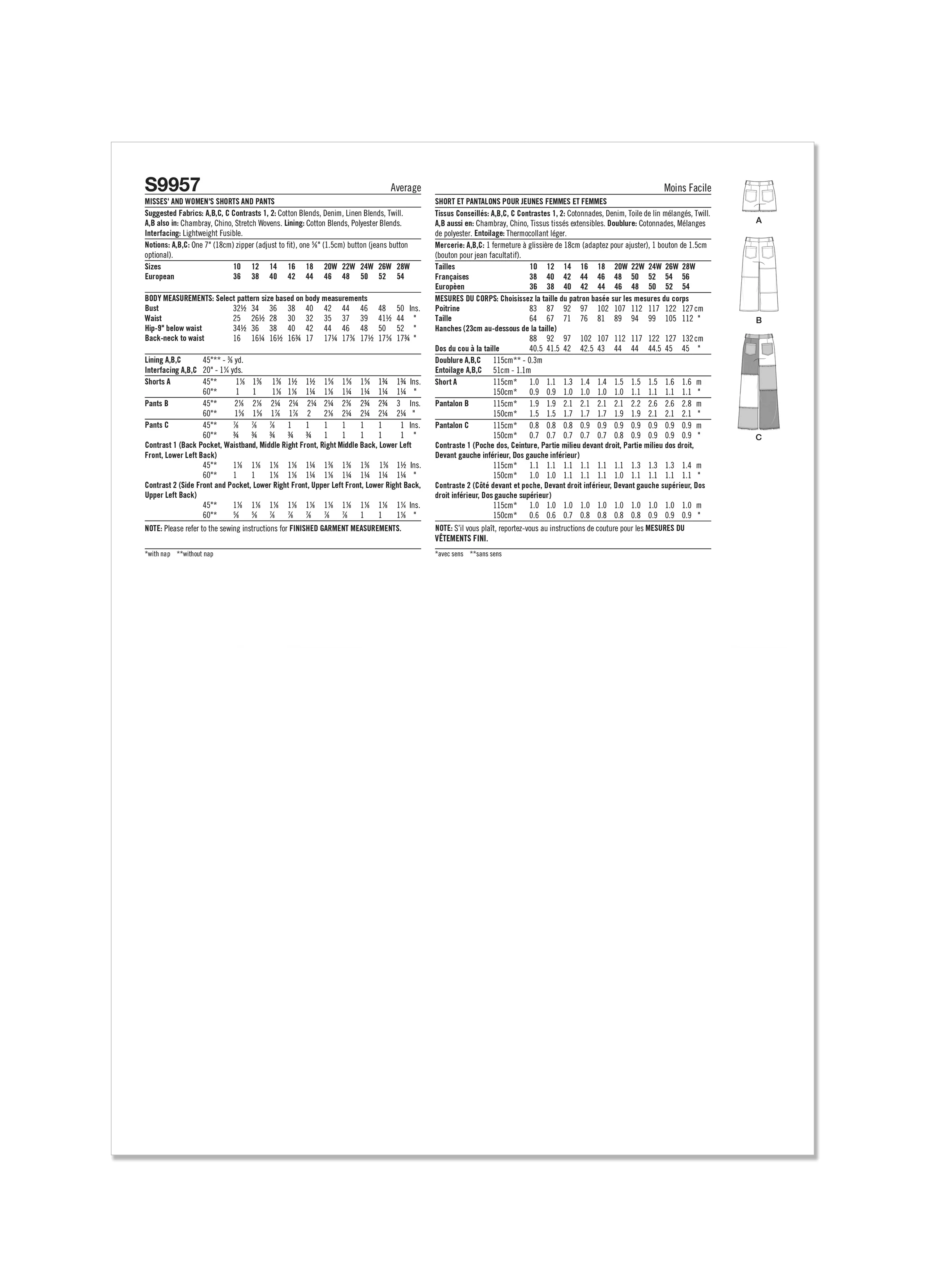 Simplicity Pattern 9957 Misses Plus Skirt Pants