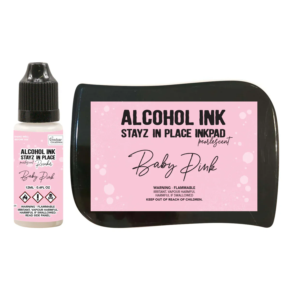 Stayz in Place Alcohol Ink Pad Reinker, Baby Pink Pearlescent- 12ml