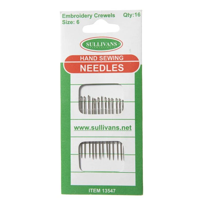 Hand Sewing Needles, Crewel Size 6- 16pk