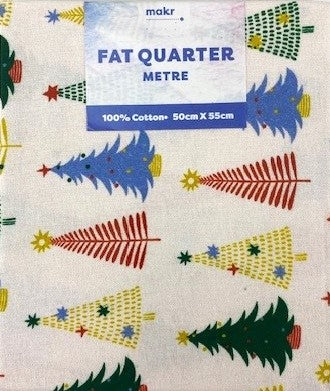 Christmas Print Cotton Fat Quarters, Cream Colourful Trees - 50cmx55cm