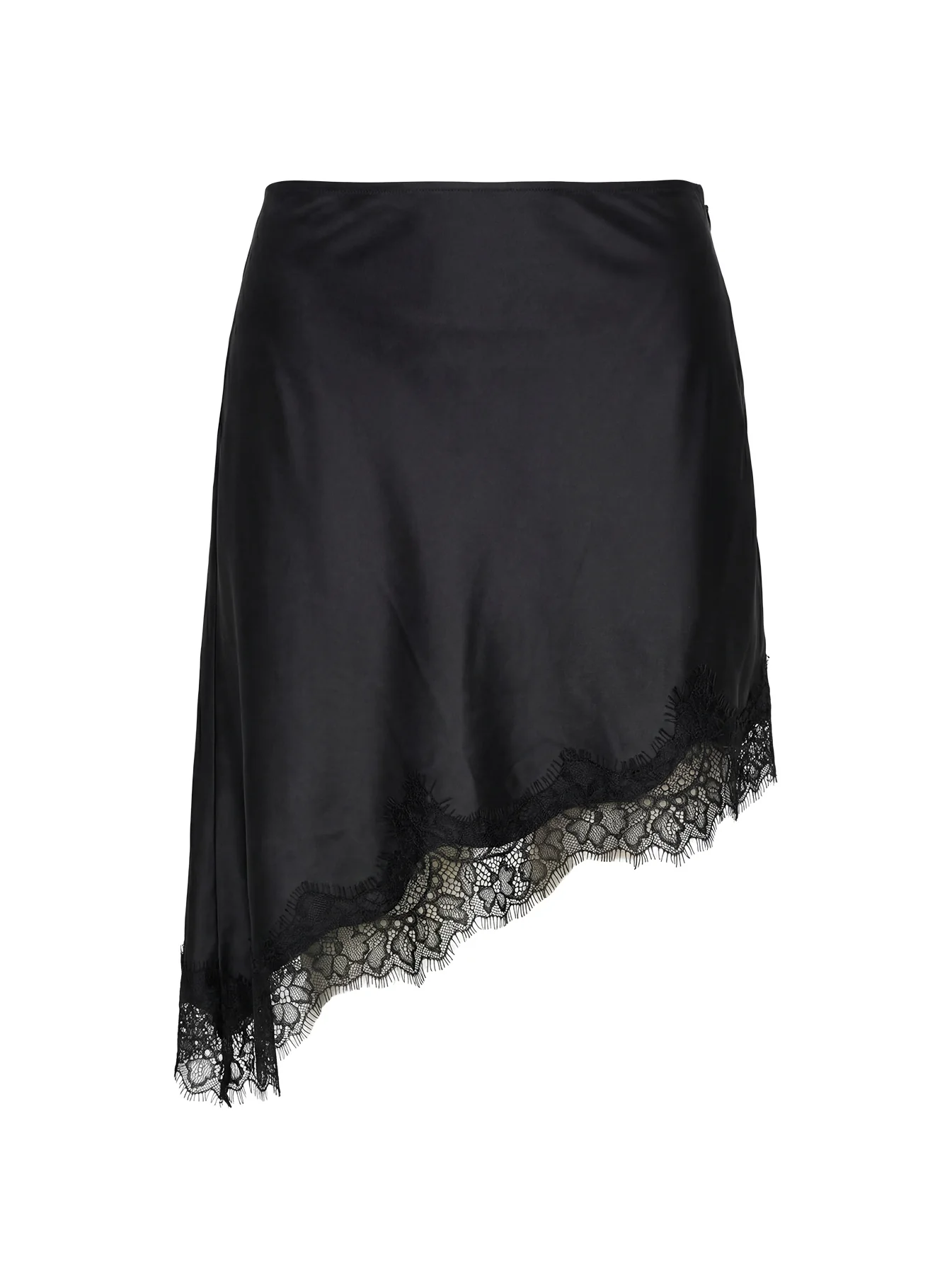 Idette Lace Asymmetrical Mini Skirt Black