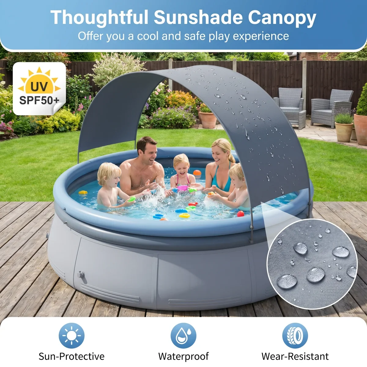 Round inflatable pool full view