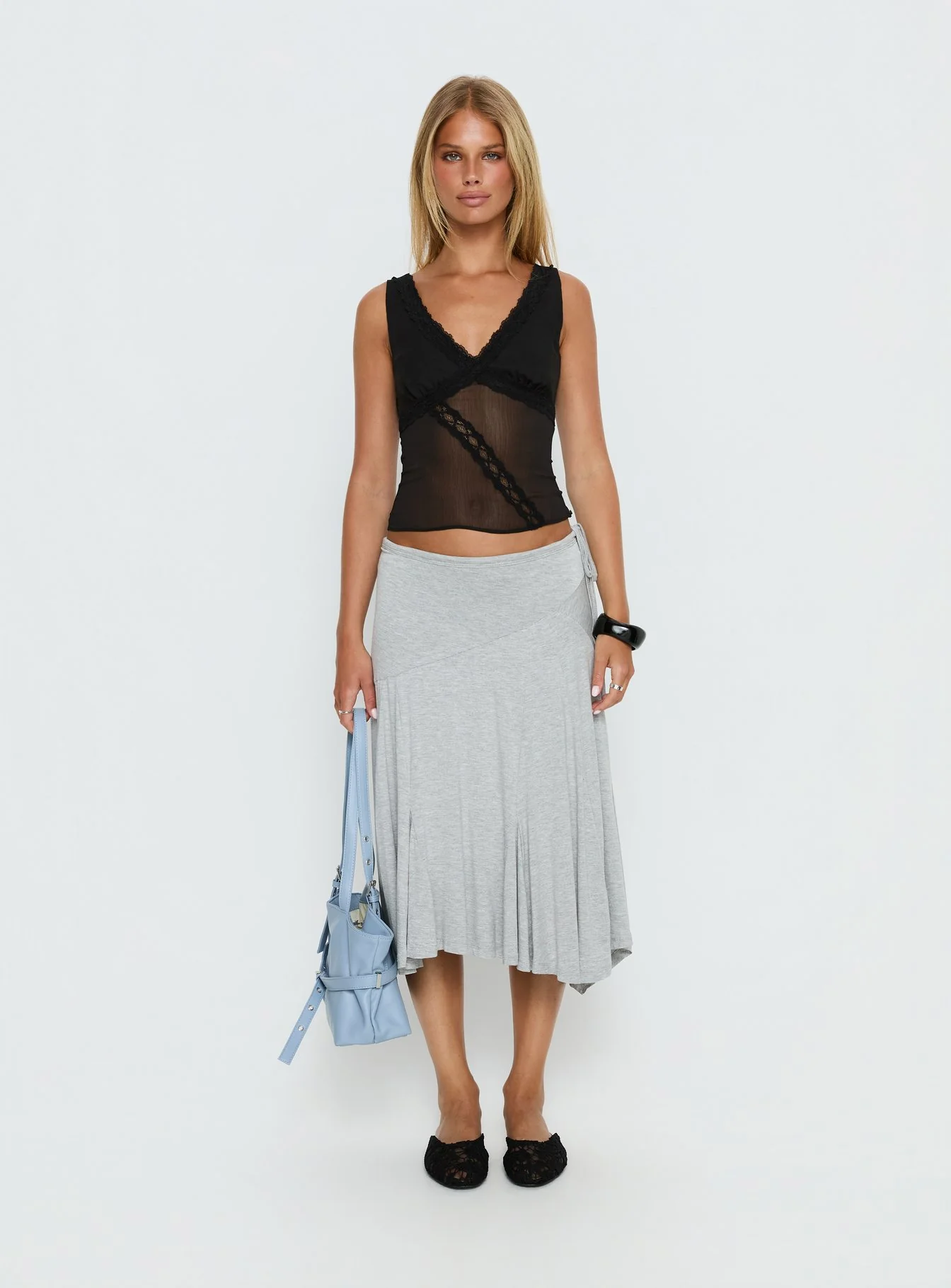 No Place Like Home Lace Trim V-Neck Top Black