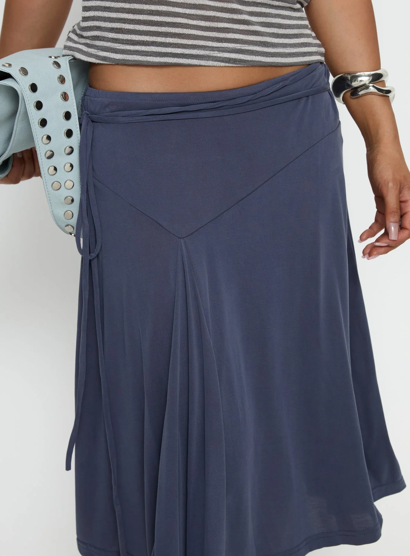 Joaney Tie Side Jersey Midi Skirt Slate