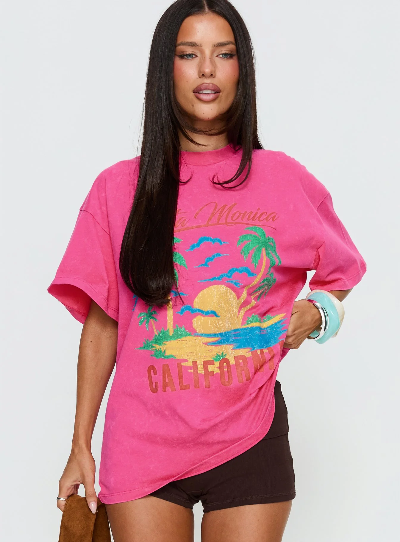 Santa Monica Beach Oversized Graphic Tee Washed Pink