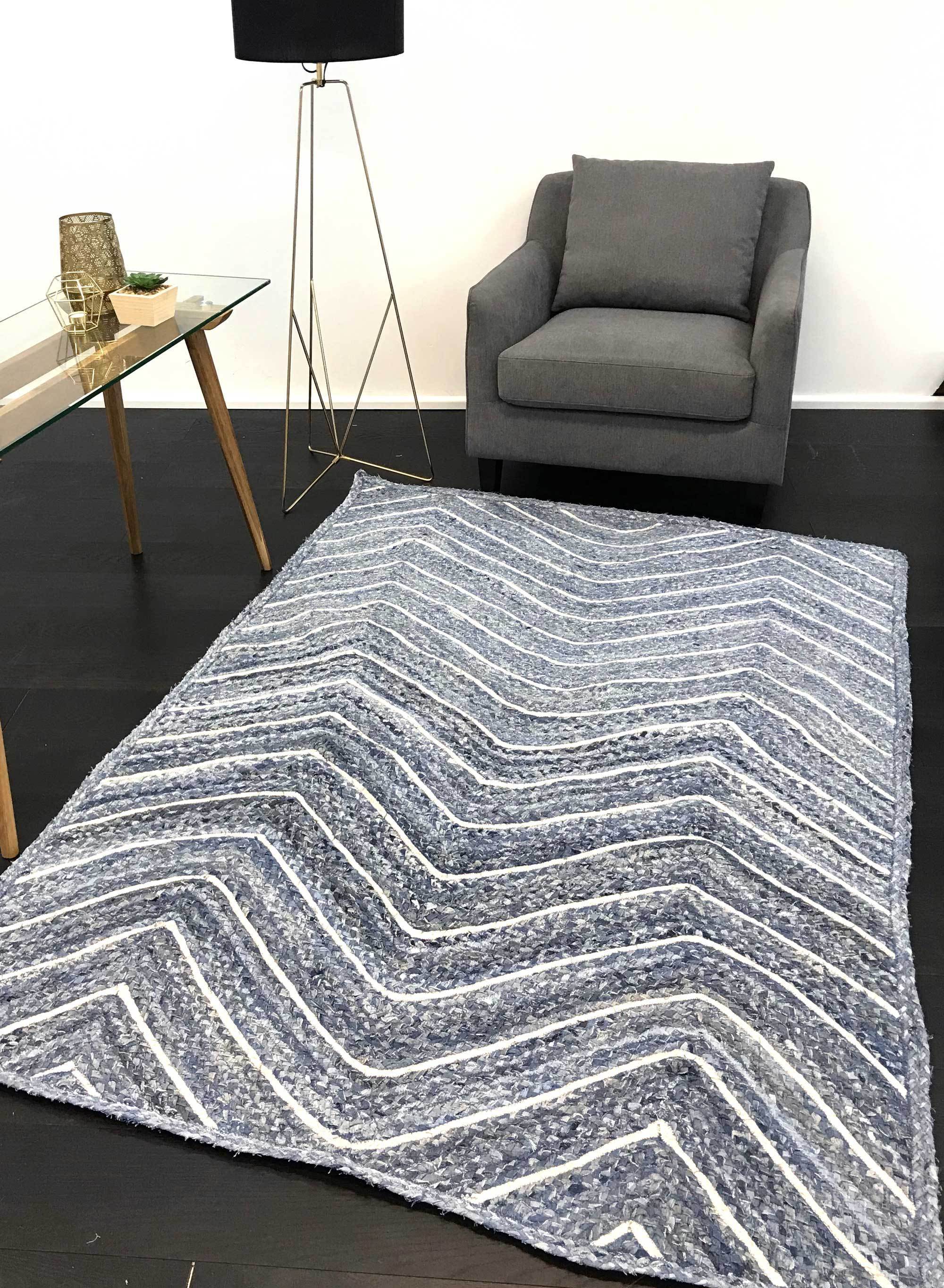 Wright Chevron Denim and White Rug
