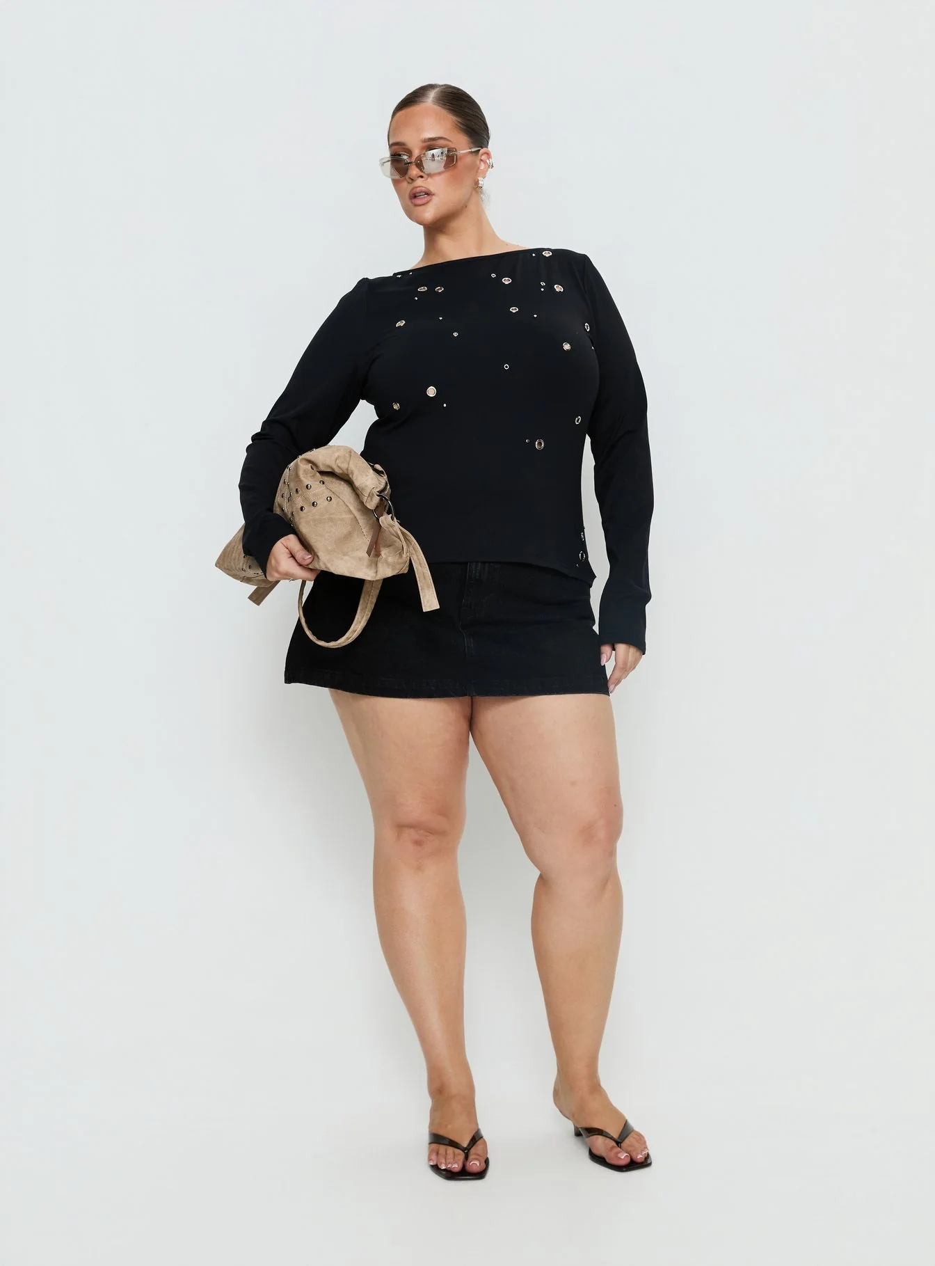 Ryka Long Sleeve Eyelet Top Black Curve