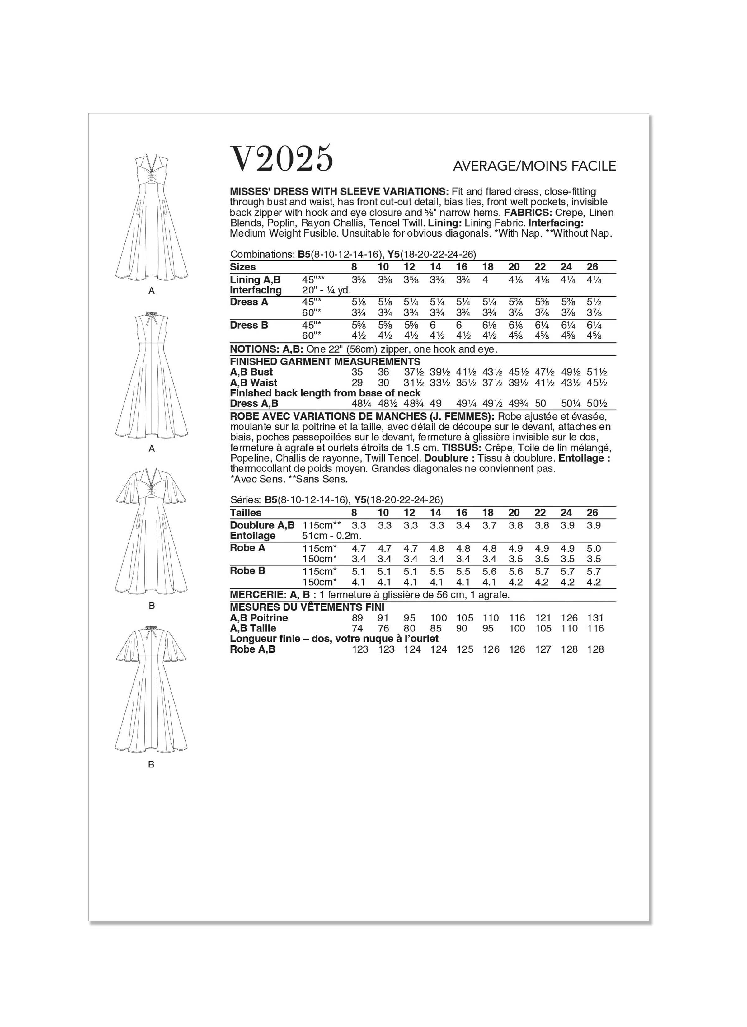 Vogue Pattern V2025 Misses' Dress