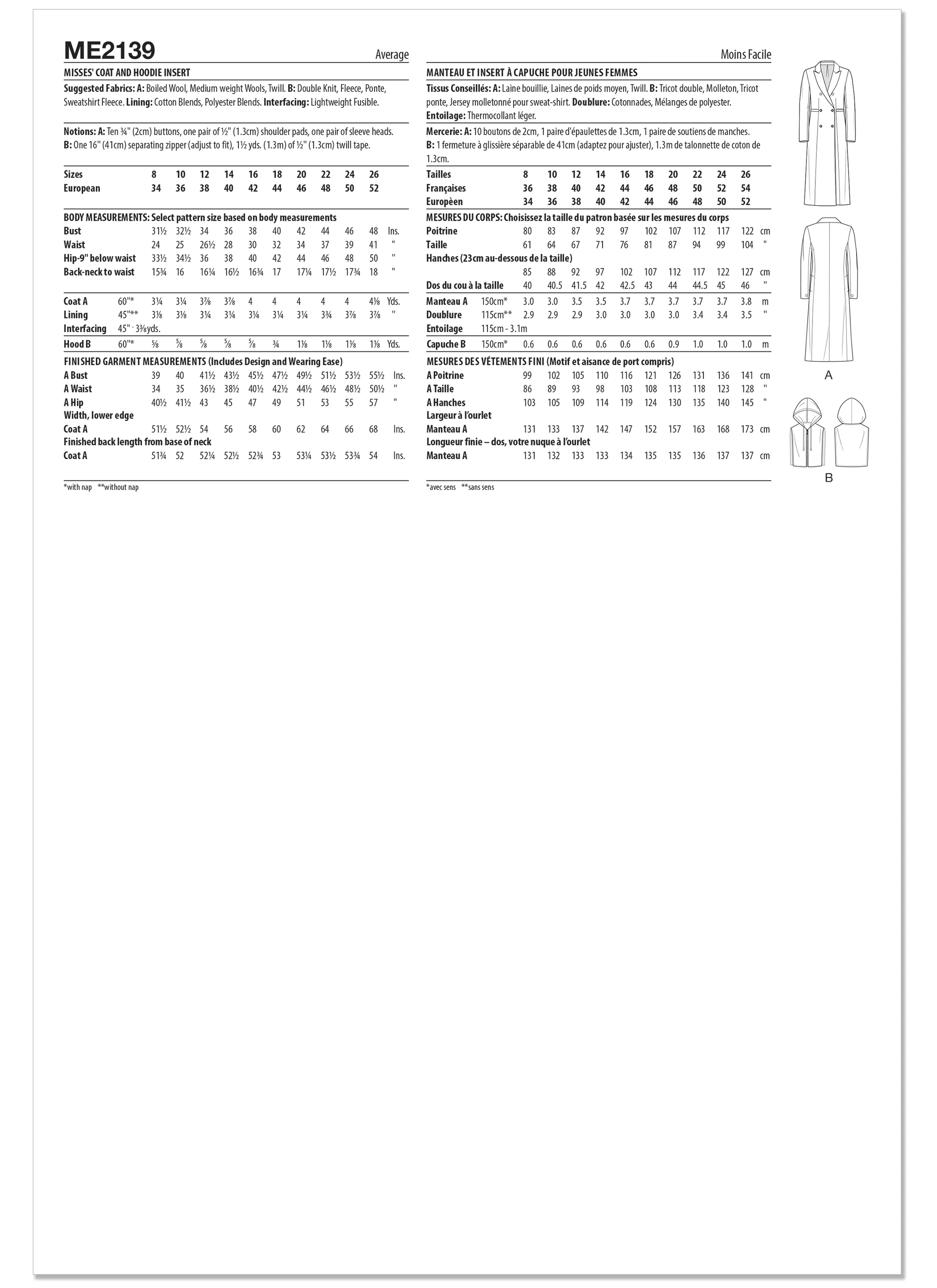 KnowMe Pattern Me2139 Misses' Jacket Coat
