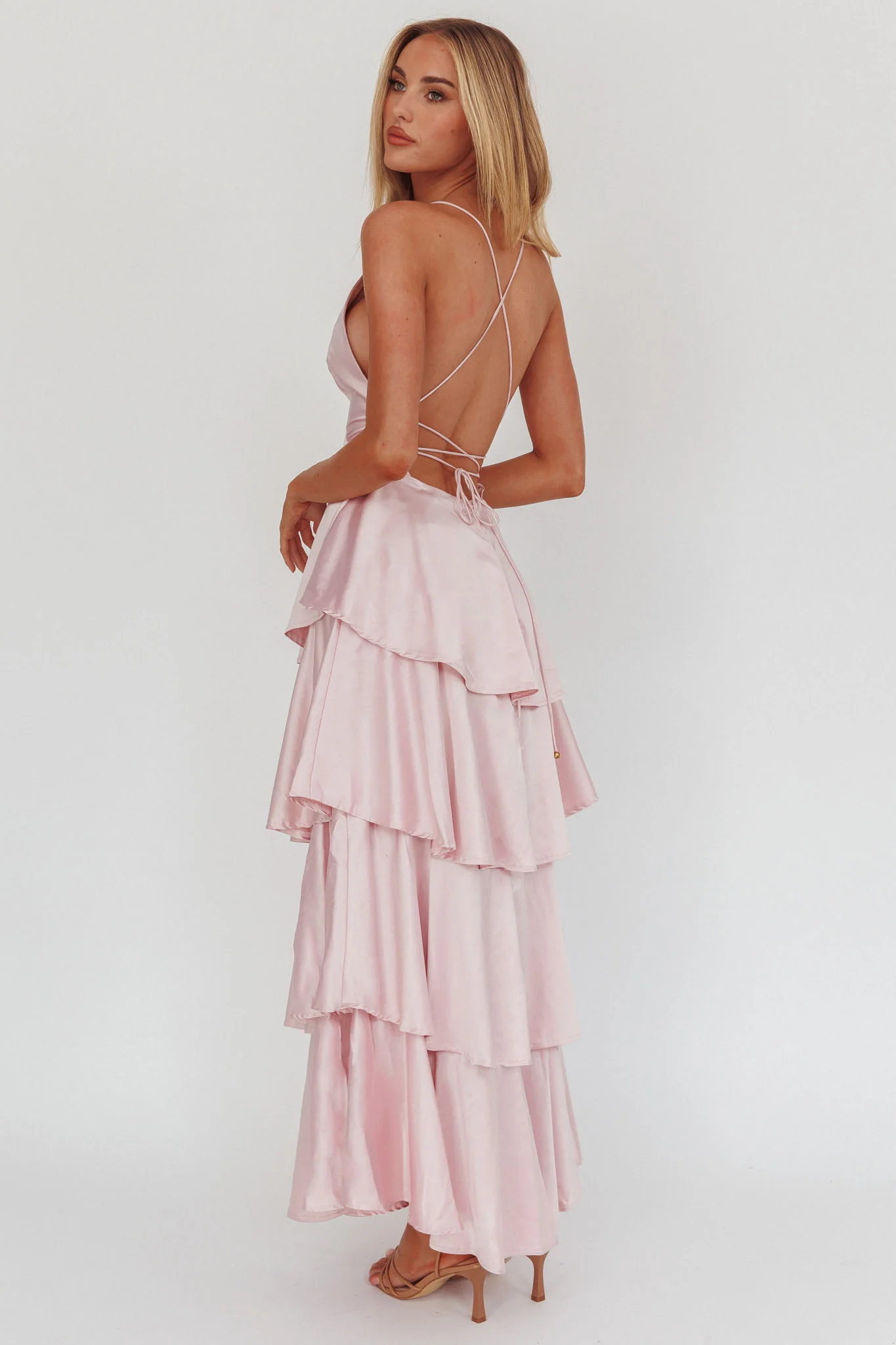 Auguste Tiered Frill Strappy Back Dress Blush