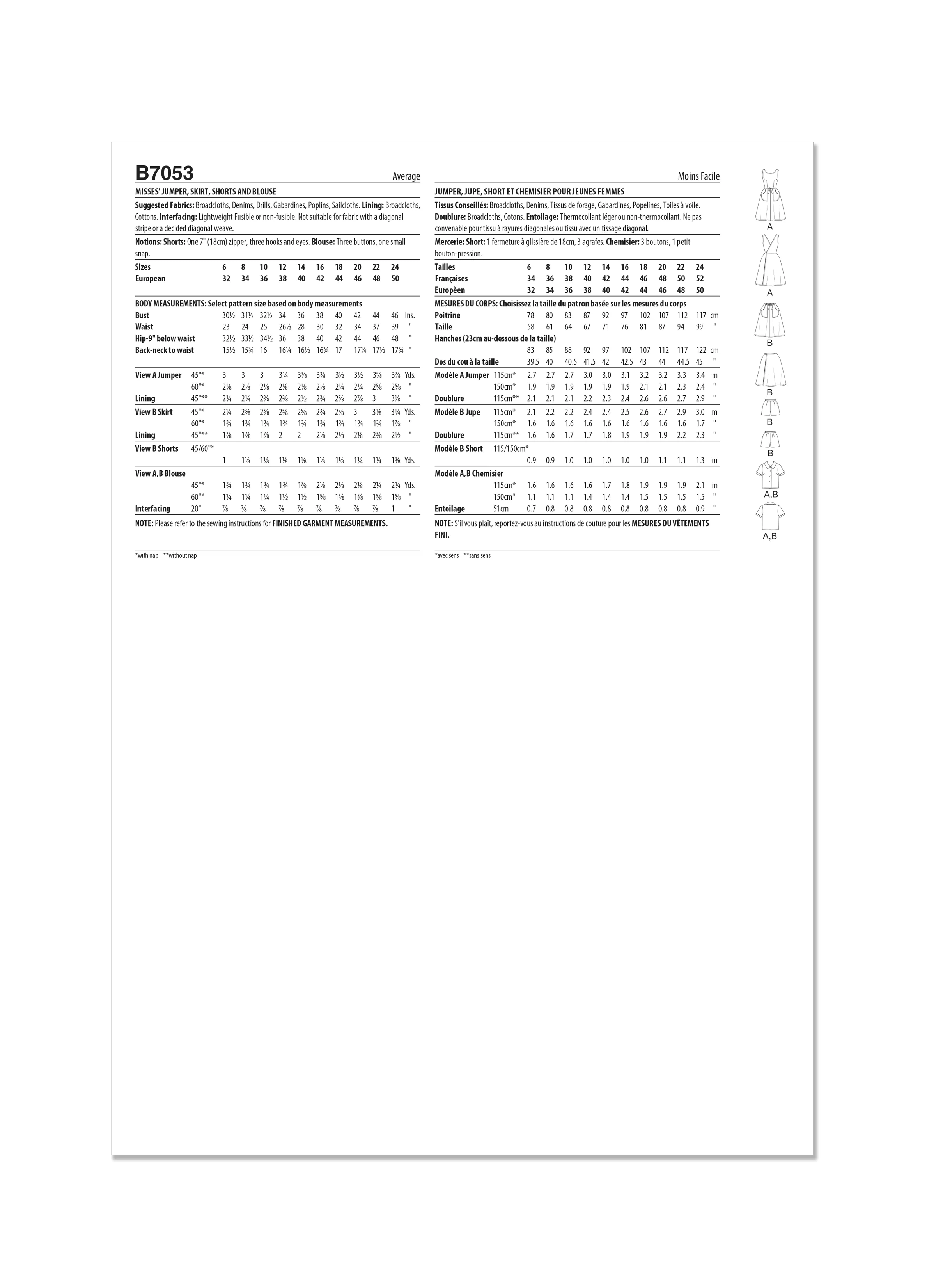 Butterick Pattern B7053 1960s Misses' Jumper, Skirt, Shorts and Blouse