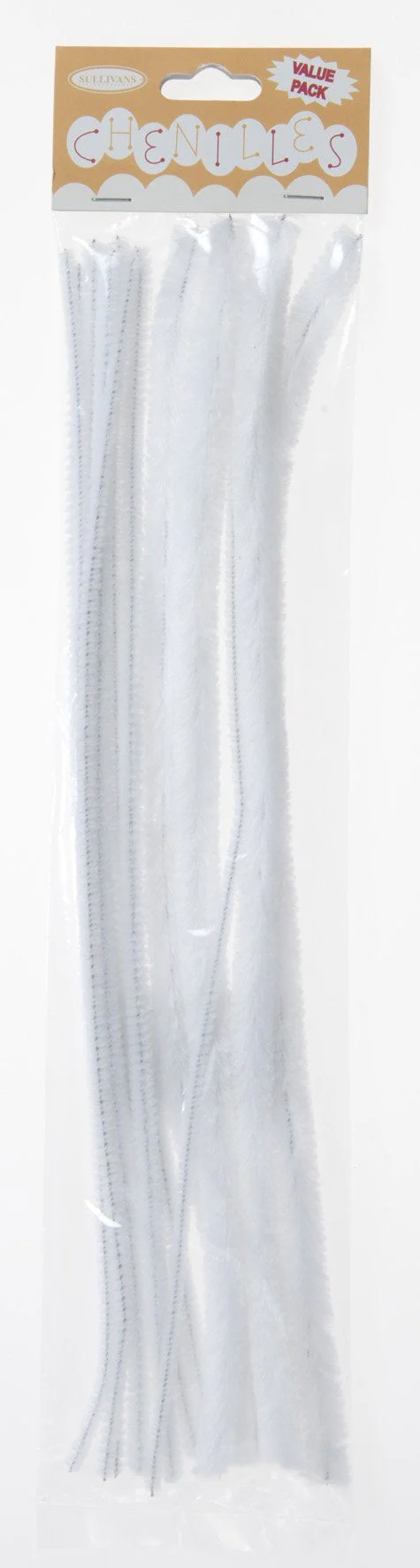 Sullivans Chenilles 8pk, White- 12mm