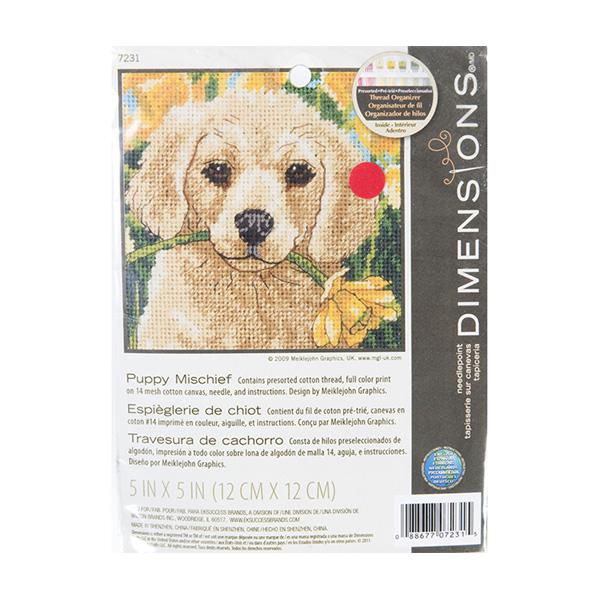 Dimensions Stitch Kit, Puppy Mischief- 12 x 12cm