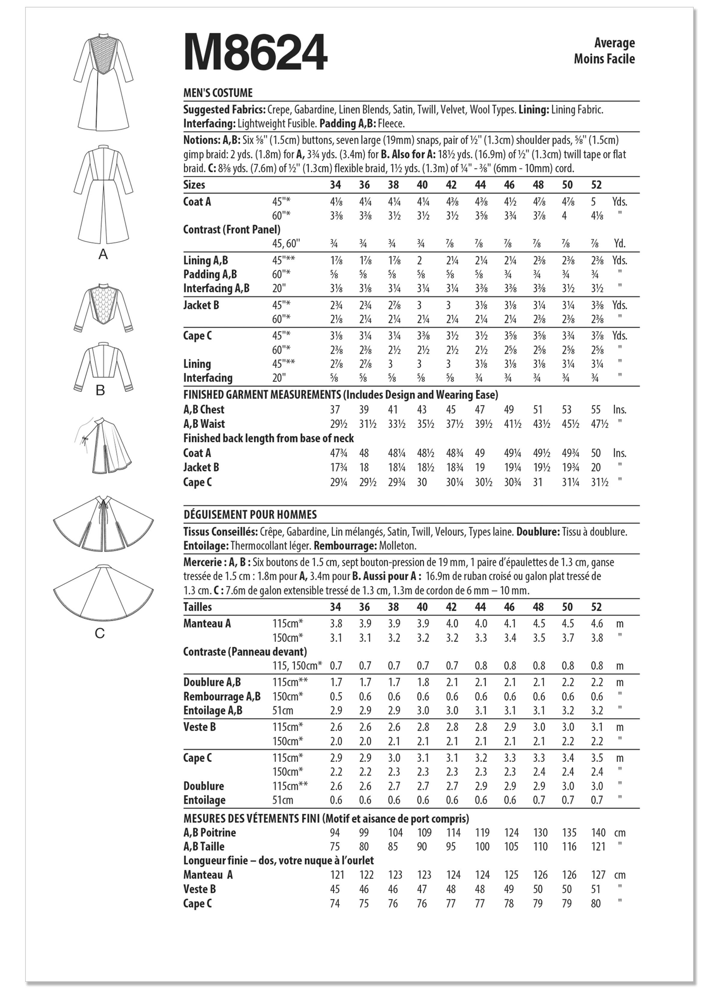 McCall's Pattern M8624 Men's Costume