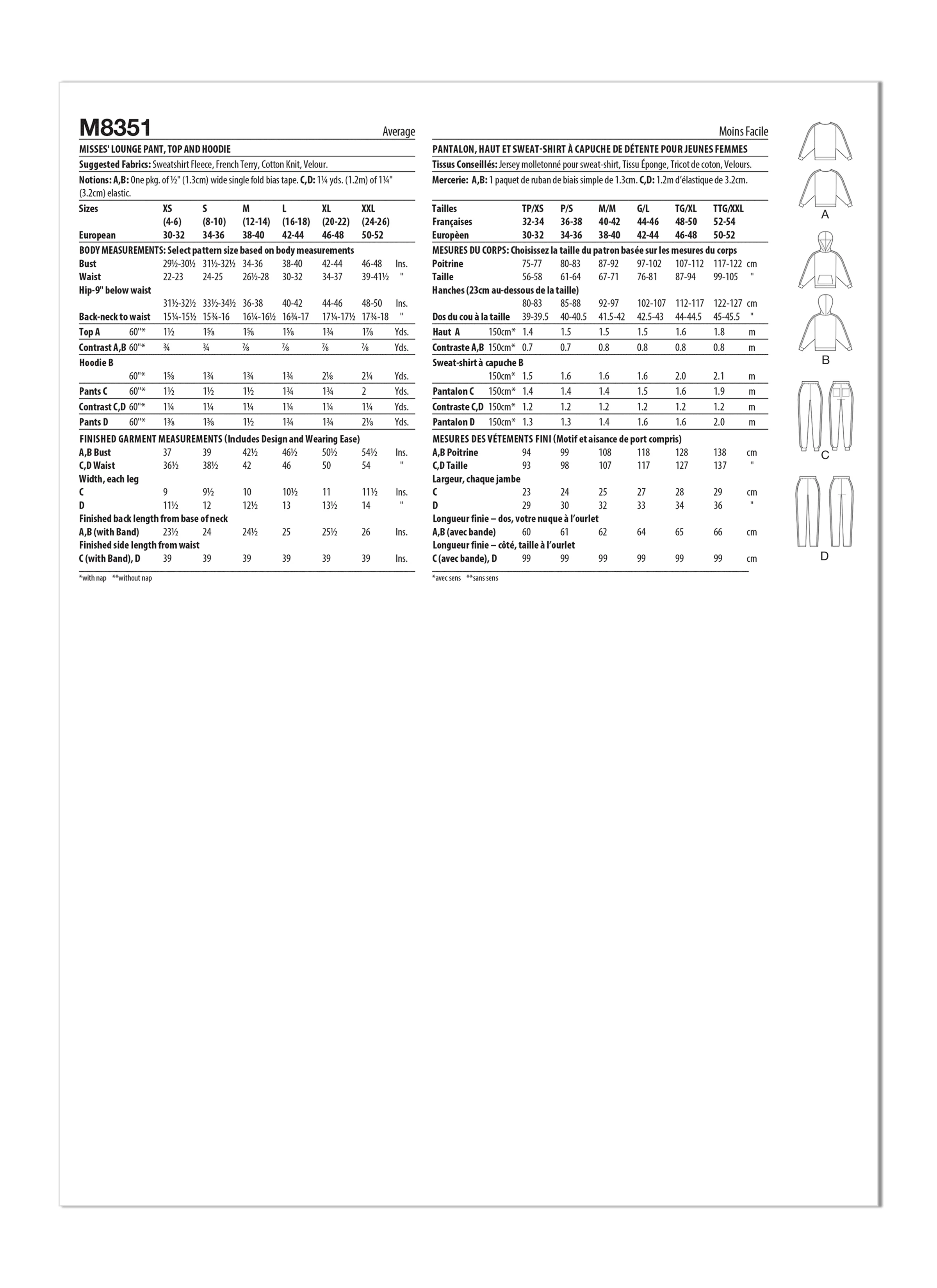 McCall's Pattern M8351 Miss Pants, Top & Hoodie