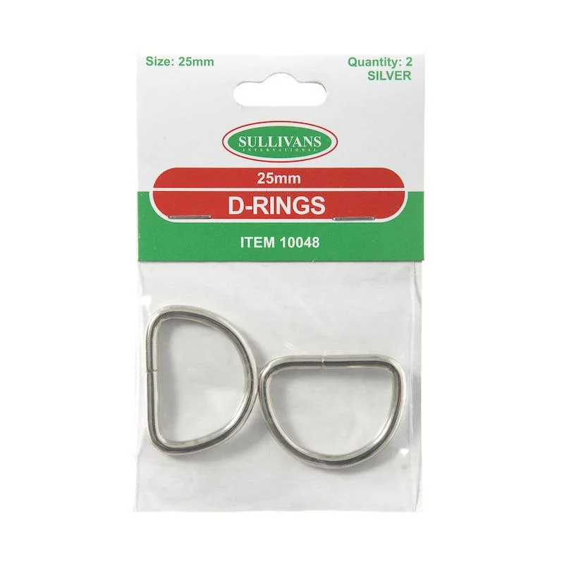 Sullivans D-Rings Size 25mm, Silver- 2pk