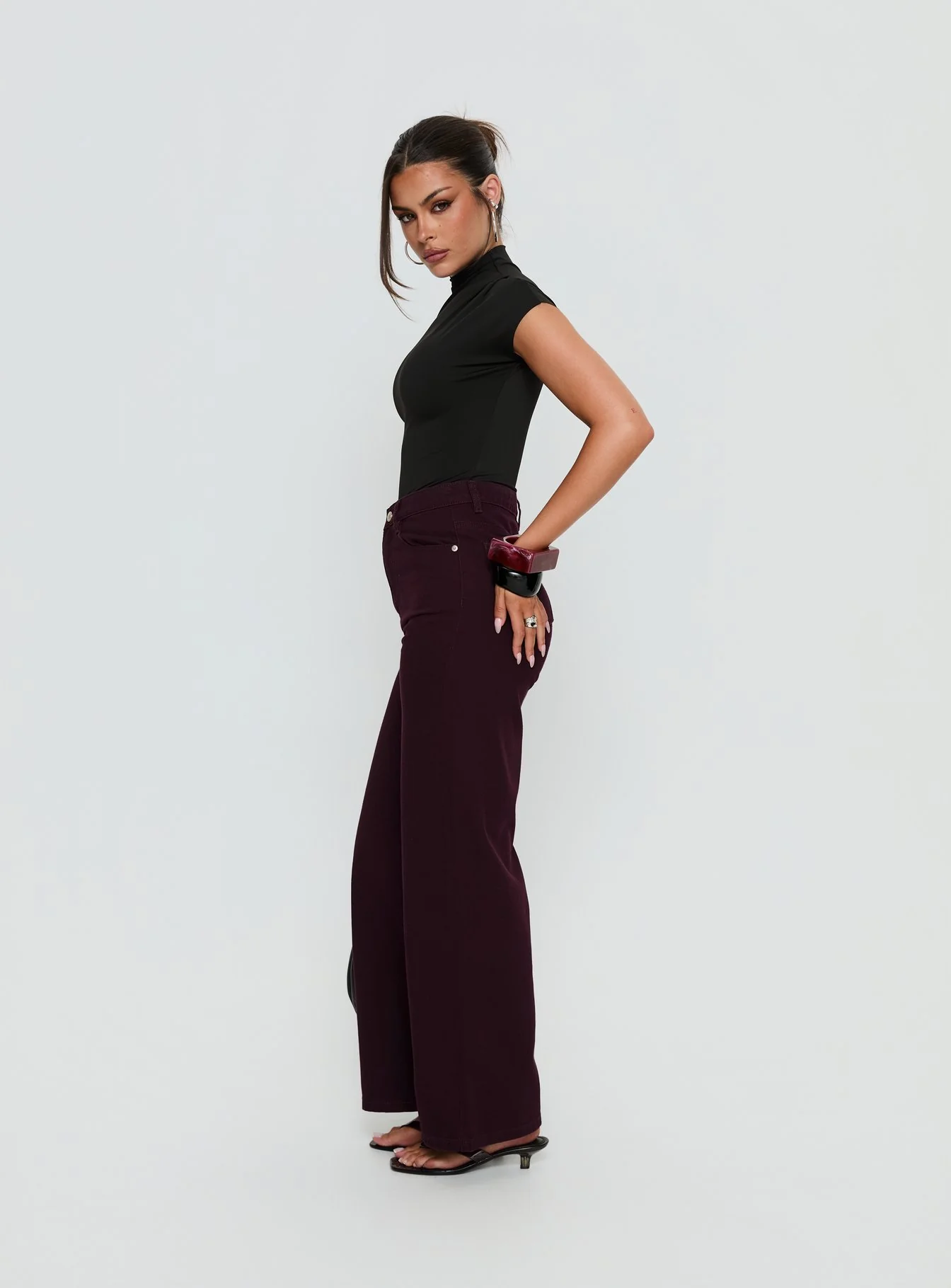 Nicolo High Rise Straight Leg Jeans Currant
