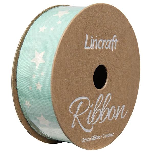 Cotton Ribbon, Stars Pastel Green- 25mm x 3m