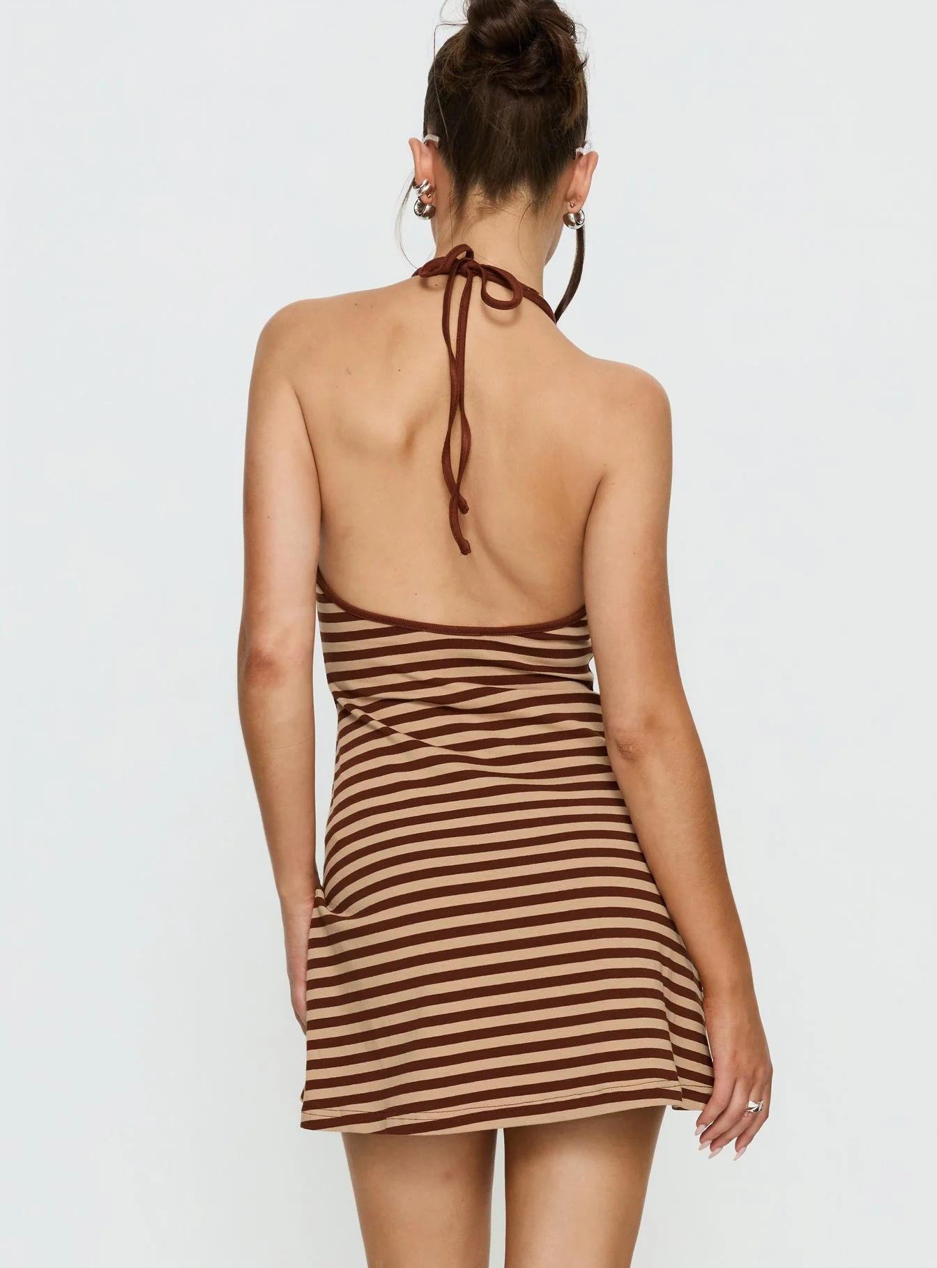 Mabilia Tie Detail Halter Mini Dress Multi Stripe
