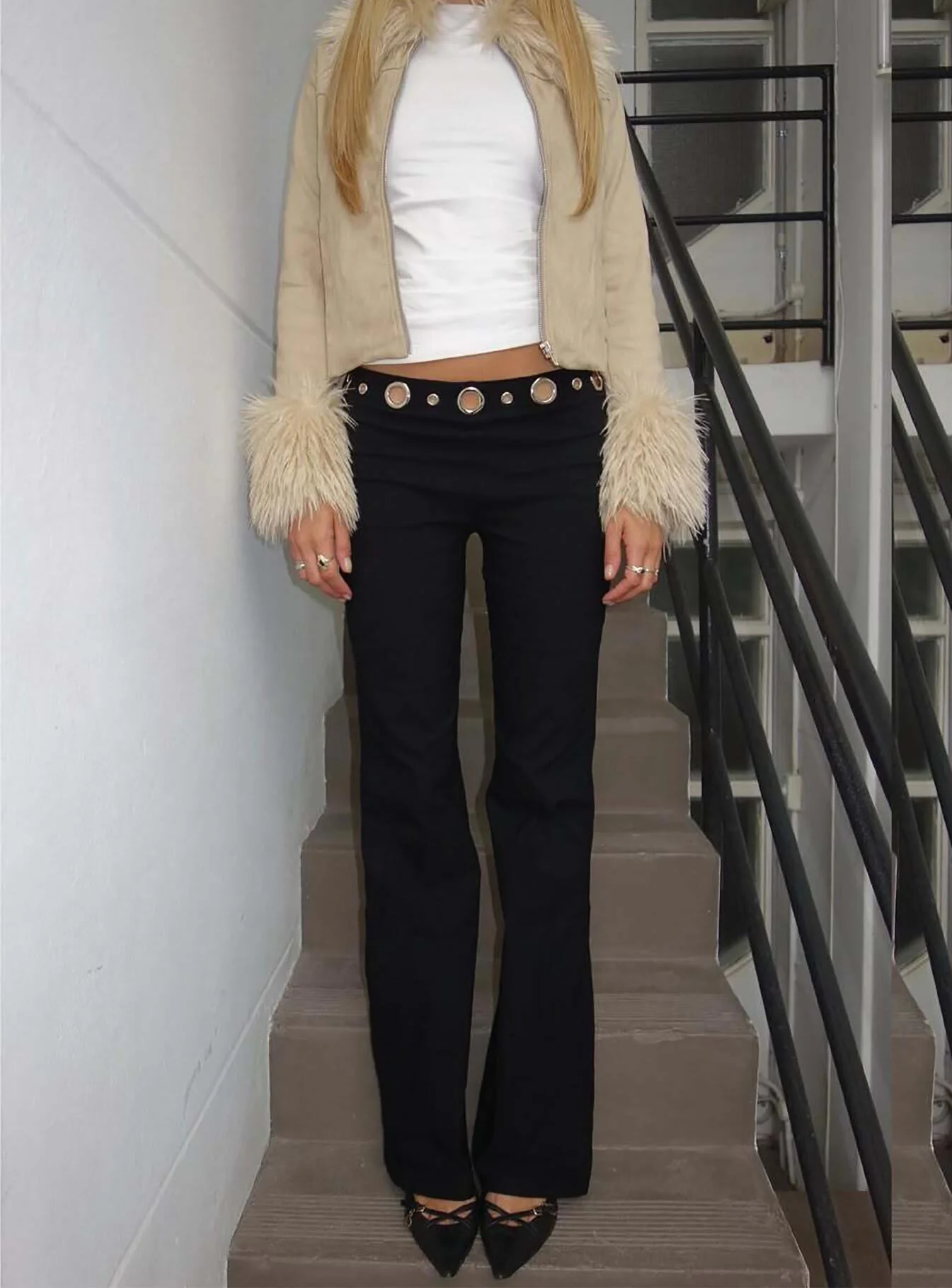 True Grit Eyelet Flare Pants Black