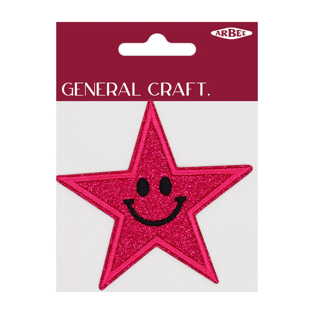 Arbee Crafty Patch, Smiley Star Glitter Fuchsia- 85mm 1pc