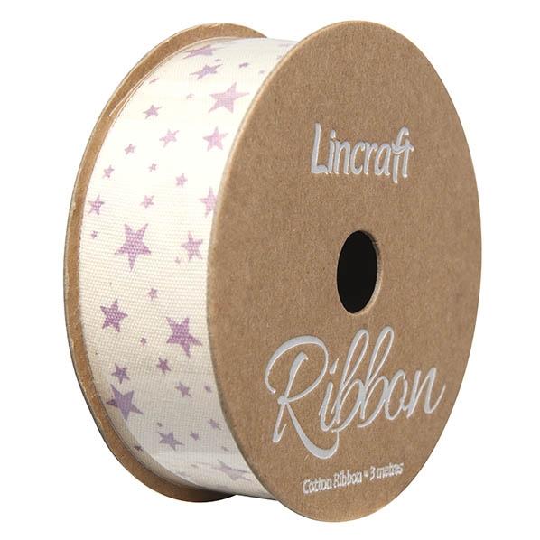 Cotton Ribbon, Light Purple Stars- 25mm x 3m