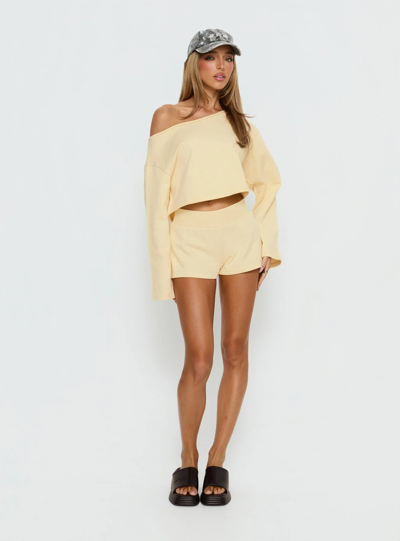 Retreat Raw Edge Off Shoulder Jumper Buttercream