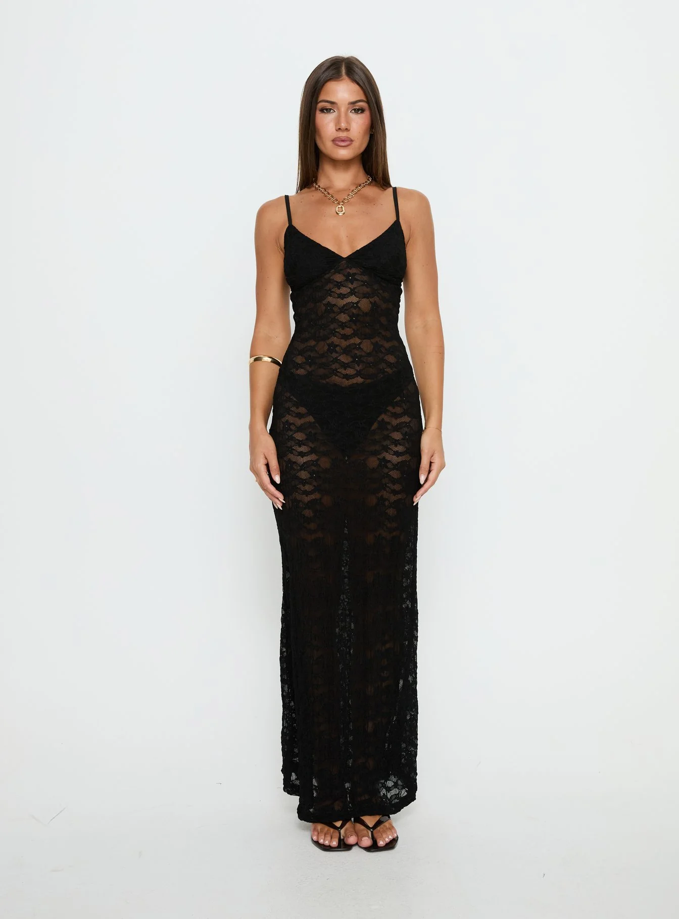 Blackpool Lace V Neck Maxi Dress Black