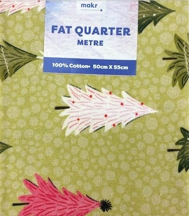 Christmas Print Cotton Fat Quarters, Green Christmas Trees - 50cmx55cm