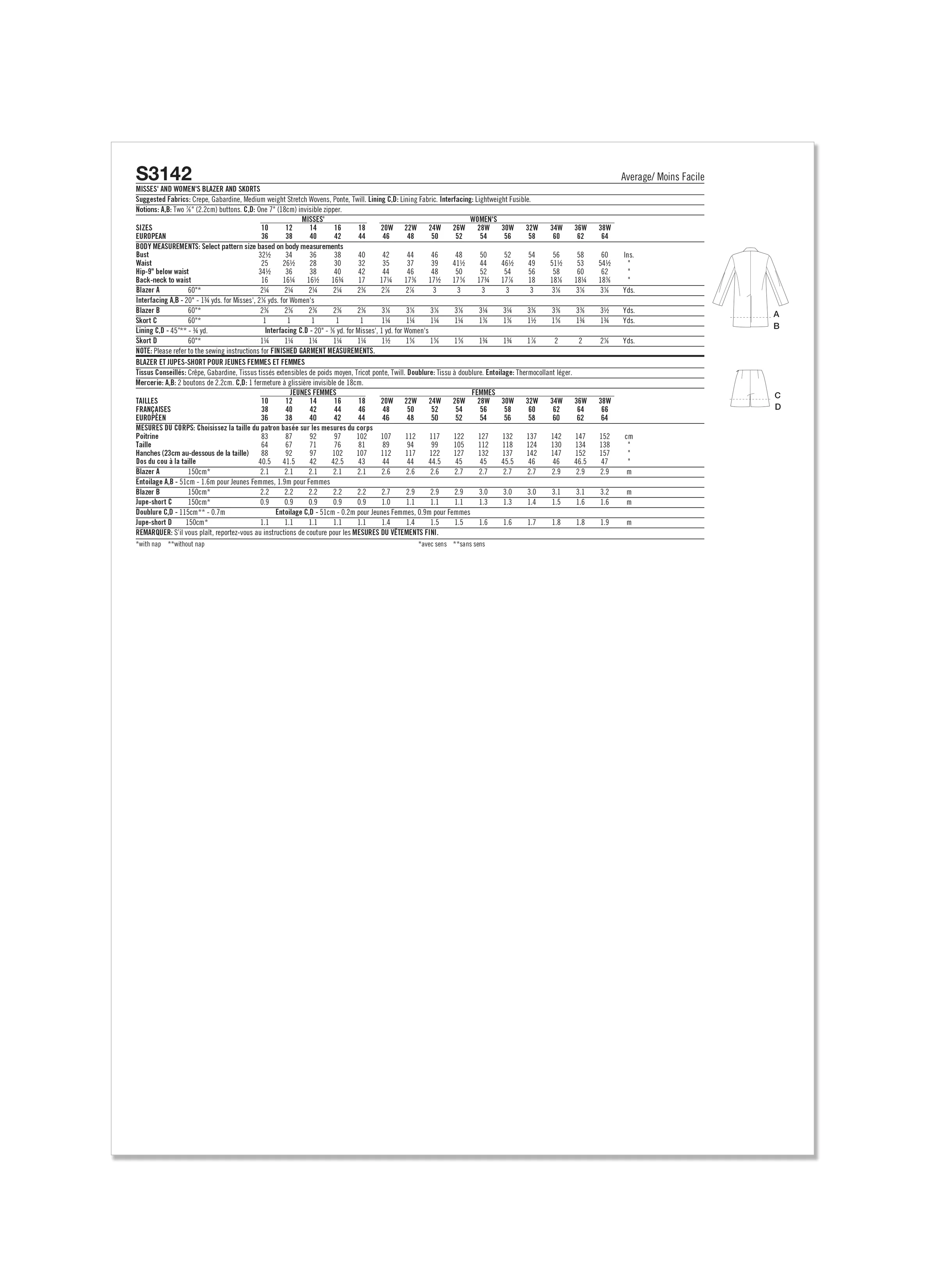 Simplicity Pattern S3142 Misses' and Women's Blazer and Skorts