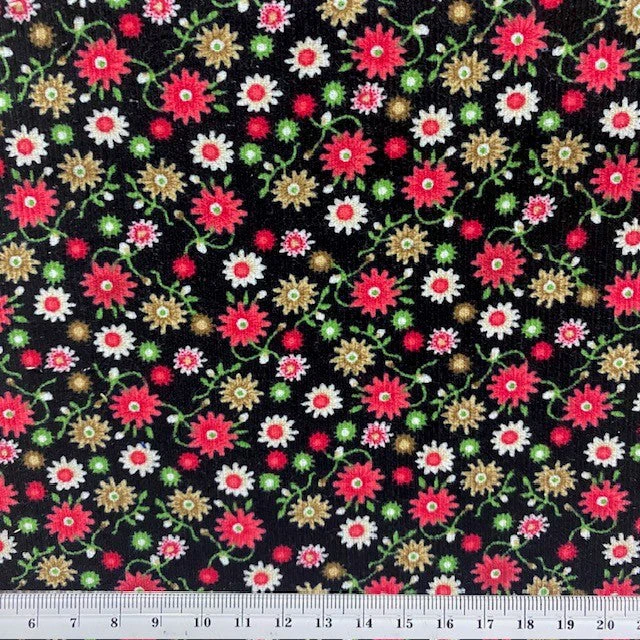 Printed Corduroy Fabric, Multi Posies- Width 114cm