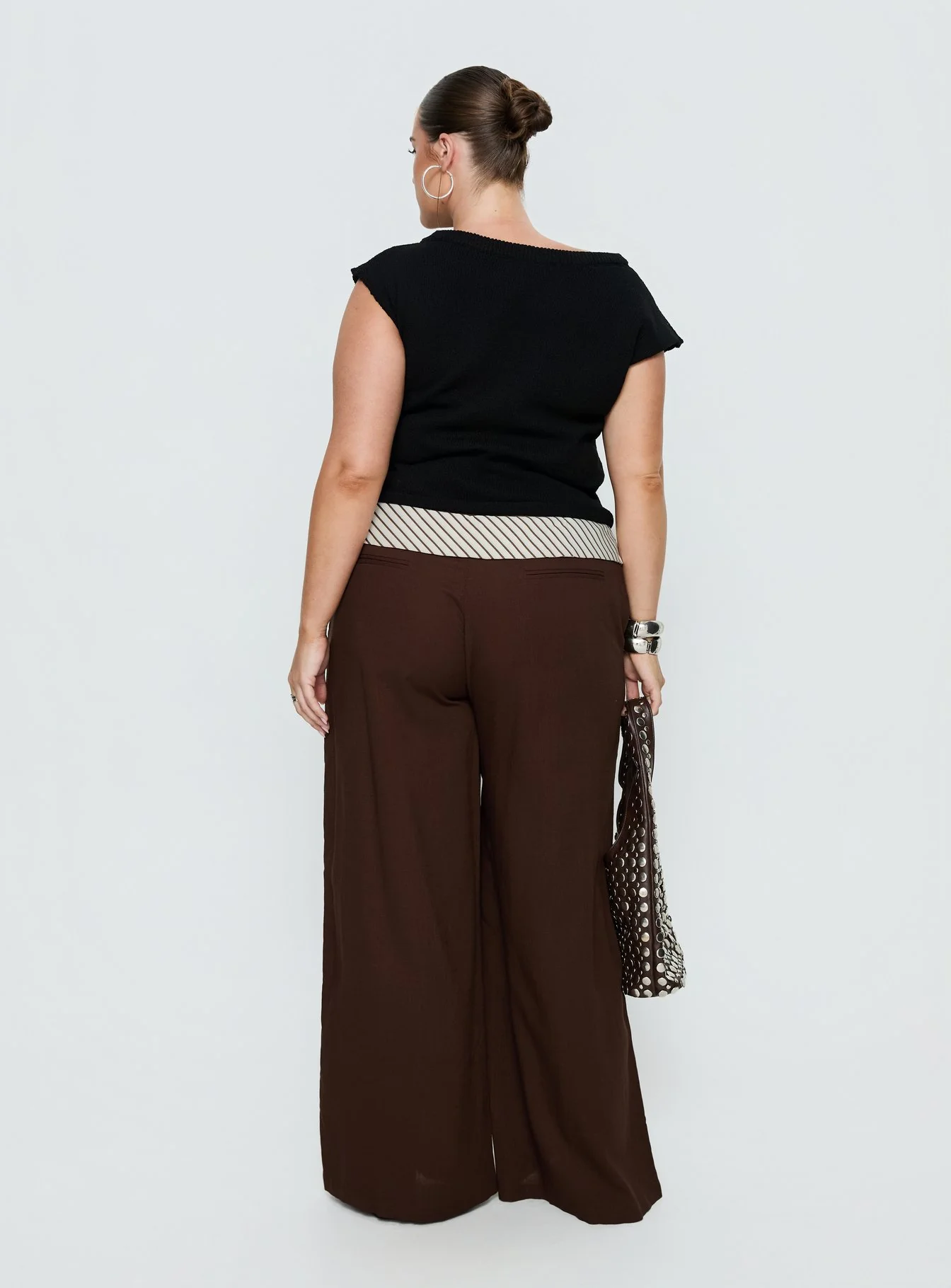 Past Life Fold Over Waistband Pant Brown / Stripe Curve