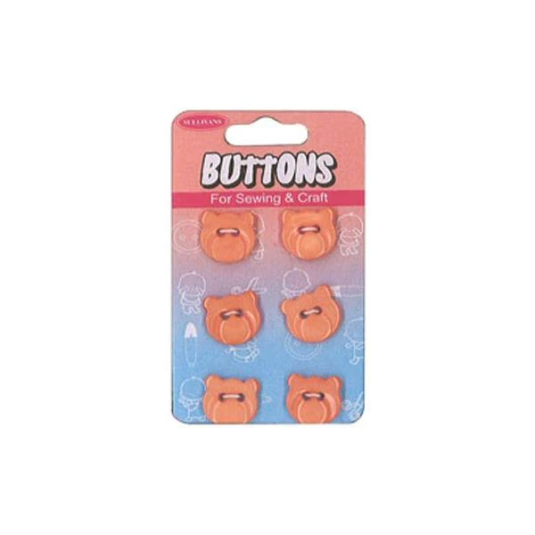 Sullivans Plastic Button, Orange Bear Face