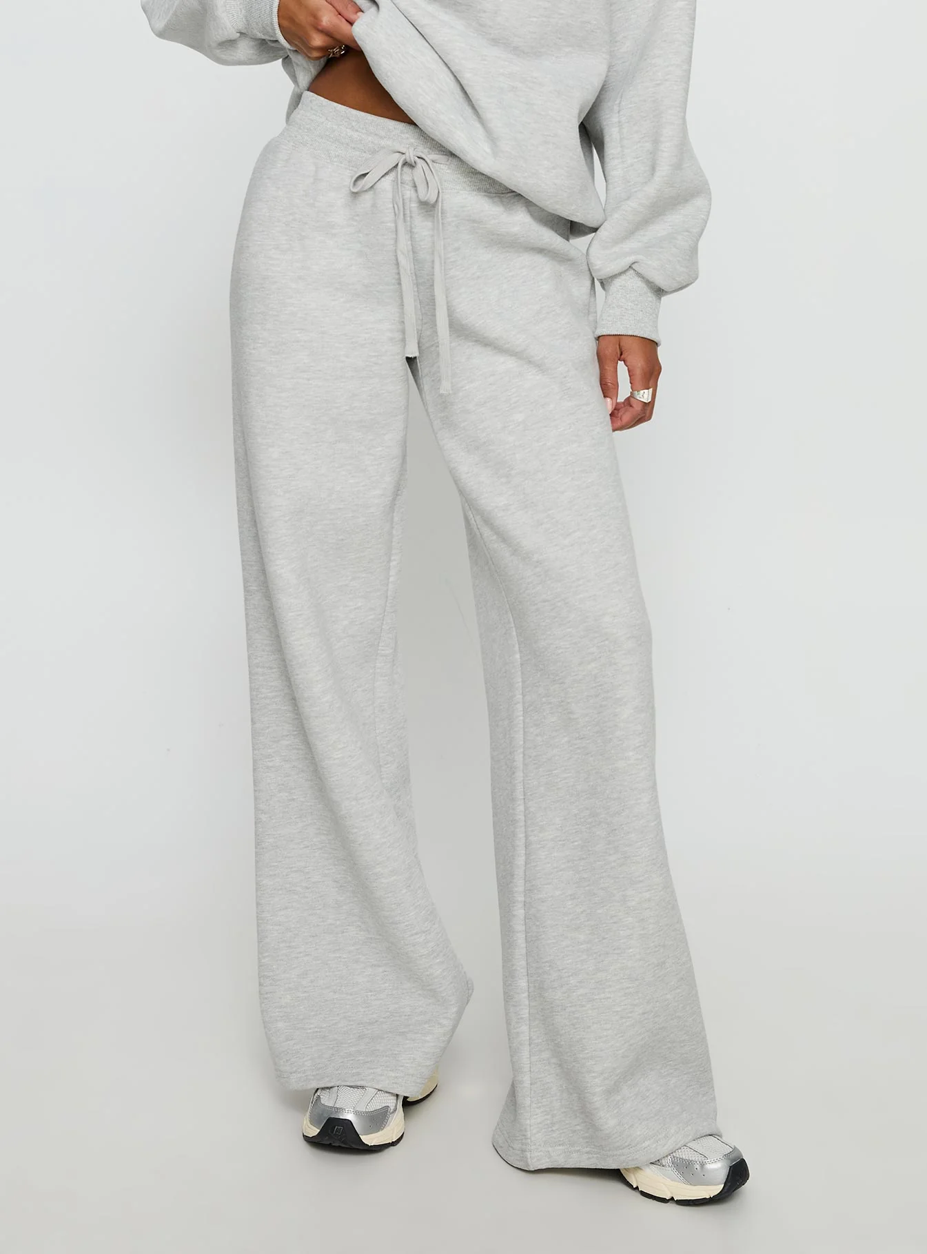 Princess Polly Stargirl Wide Leg Sweat Pants Grey Marle