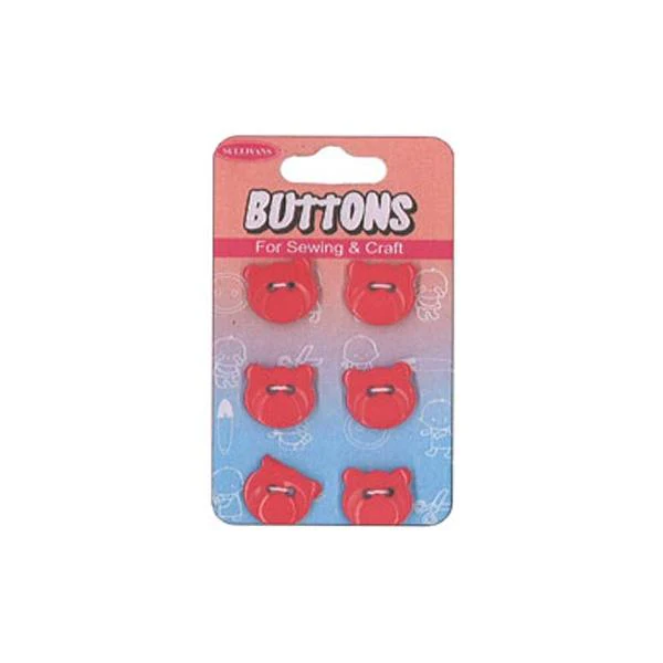 Sullivans Plastic Button, Red Bear Face