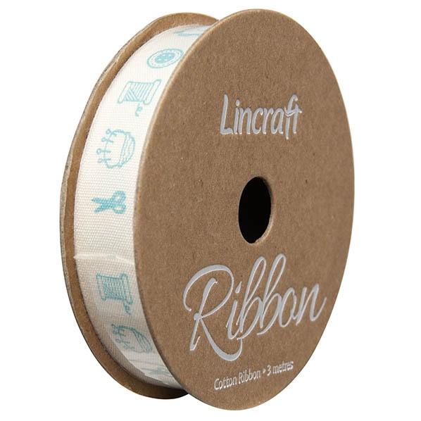 Cotton Ribbon, Sew Light Sky- 15mm x 3m