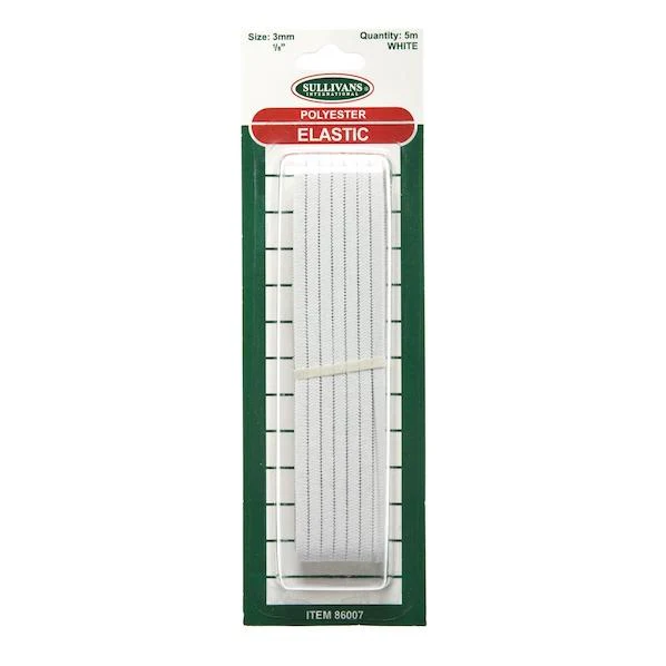 Sullivans Knitted Elastic, White- 3mm x 5m
