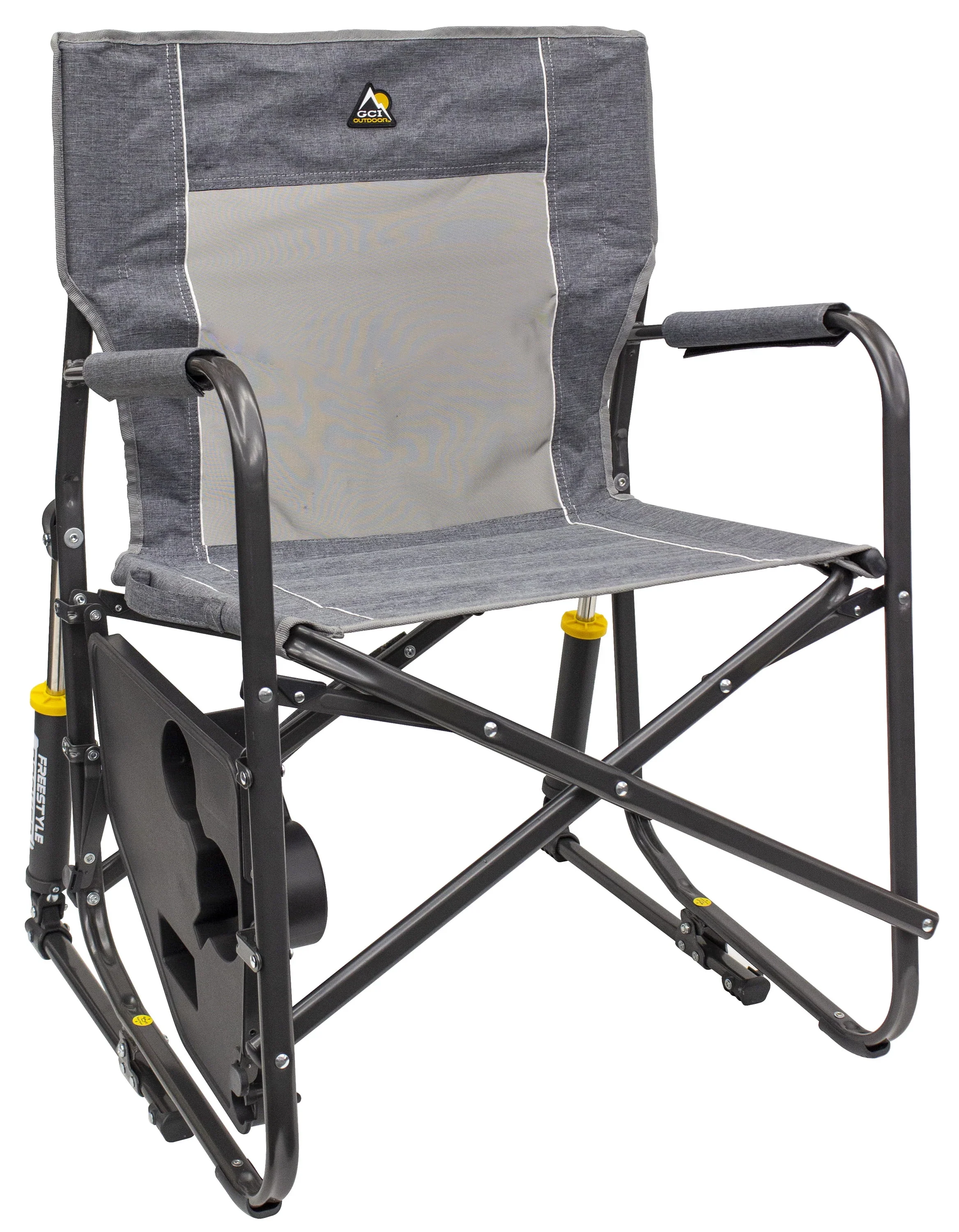 GCI Outdoor Freestyle Rocker with Side Table Foldable Rocking Camp Chair, Heathered Pewter