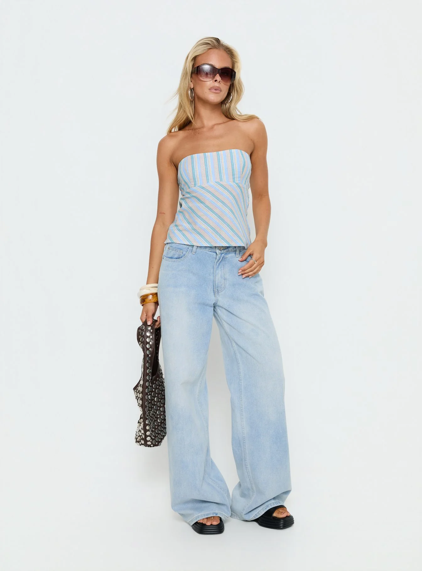 Elery Strapless Top Blue Stripe