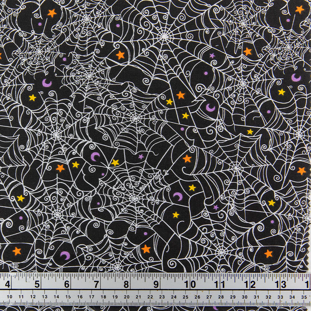 Print Craft & Quilting Fabric, Hlwn Spider Web & Stars- Width 110cm