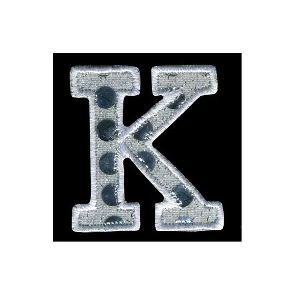 Sullivans Motif Iron On Letter K, White / Silver- 40 mm