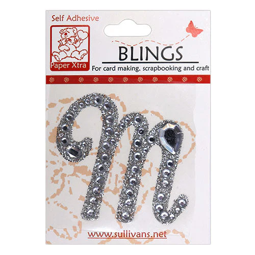 Stick On Bling Letter, Cursive M- 55mm