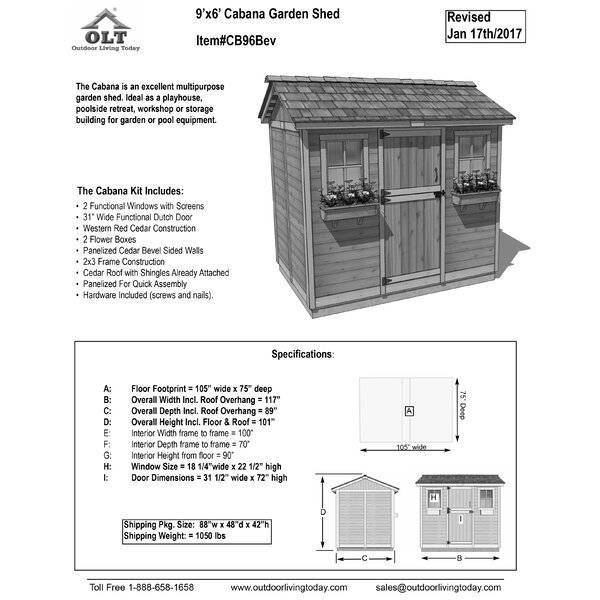 Cabana 9 ft. W x 6 ft. D Wooden Storage Shed