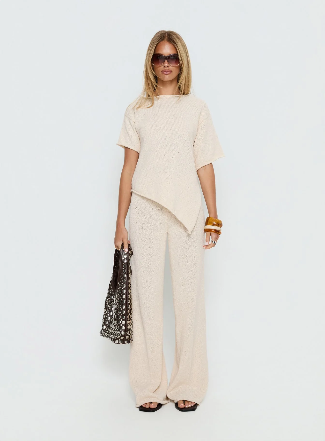 Calisse Knit Wide Leg Pants Beige