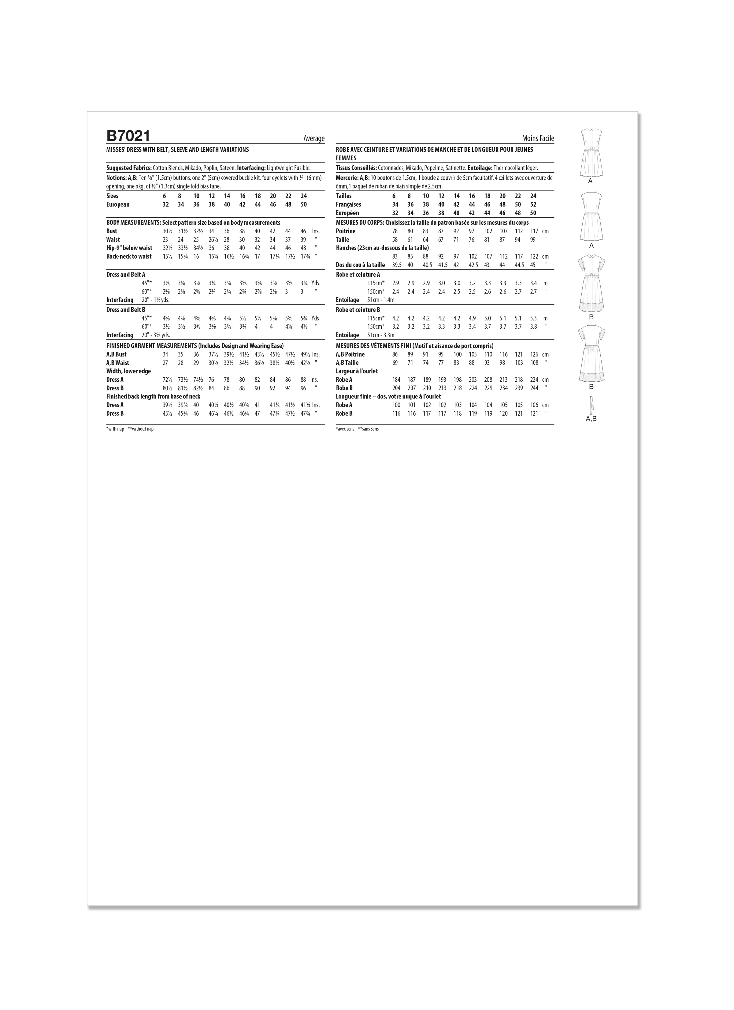 Butterick Pattern B7021 Misses' Dress