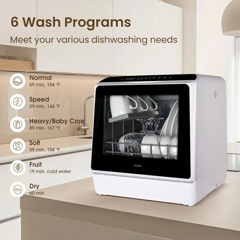 Zmywarka HAVA Compact – 6 programów, zintegrowany system wodny 5L do małych kuchni